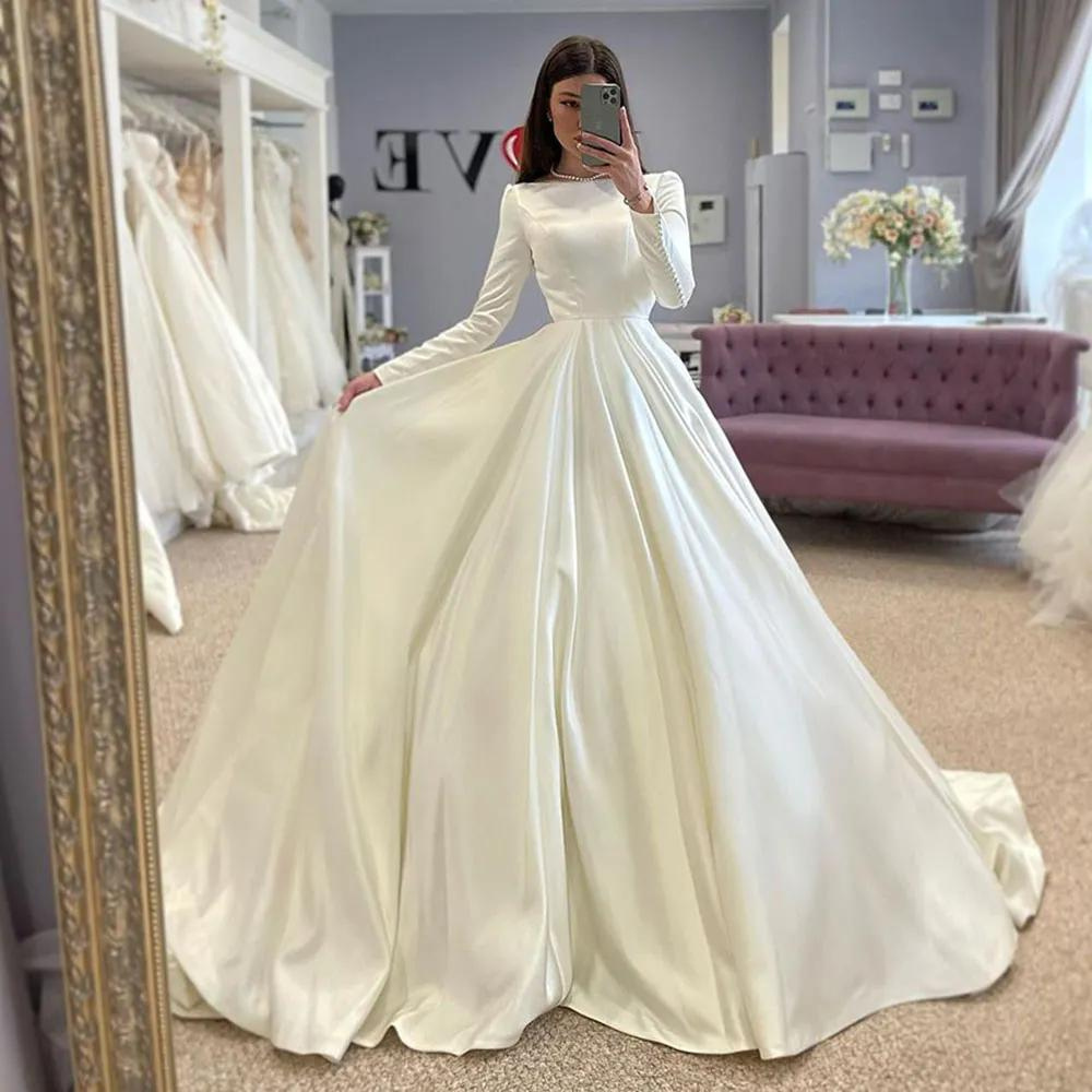 Elegant Satin White Modest Bridal Gown – Little Lala Boutique