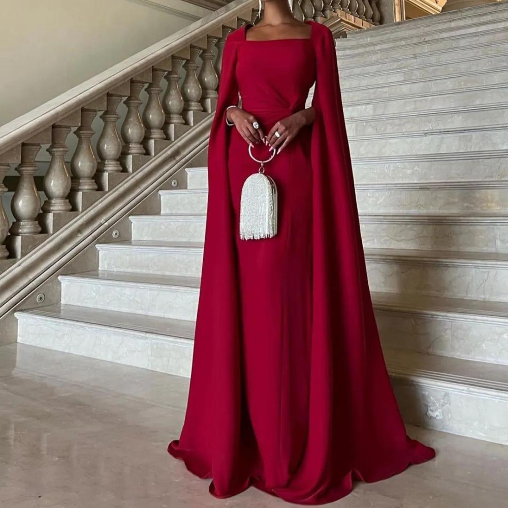 Red Satin Dubai Elegant Floor Length Evening Dress