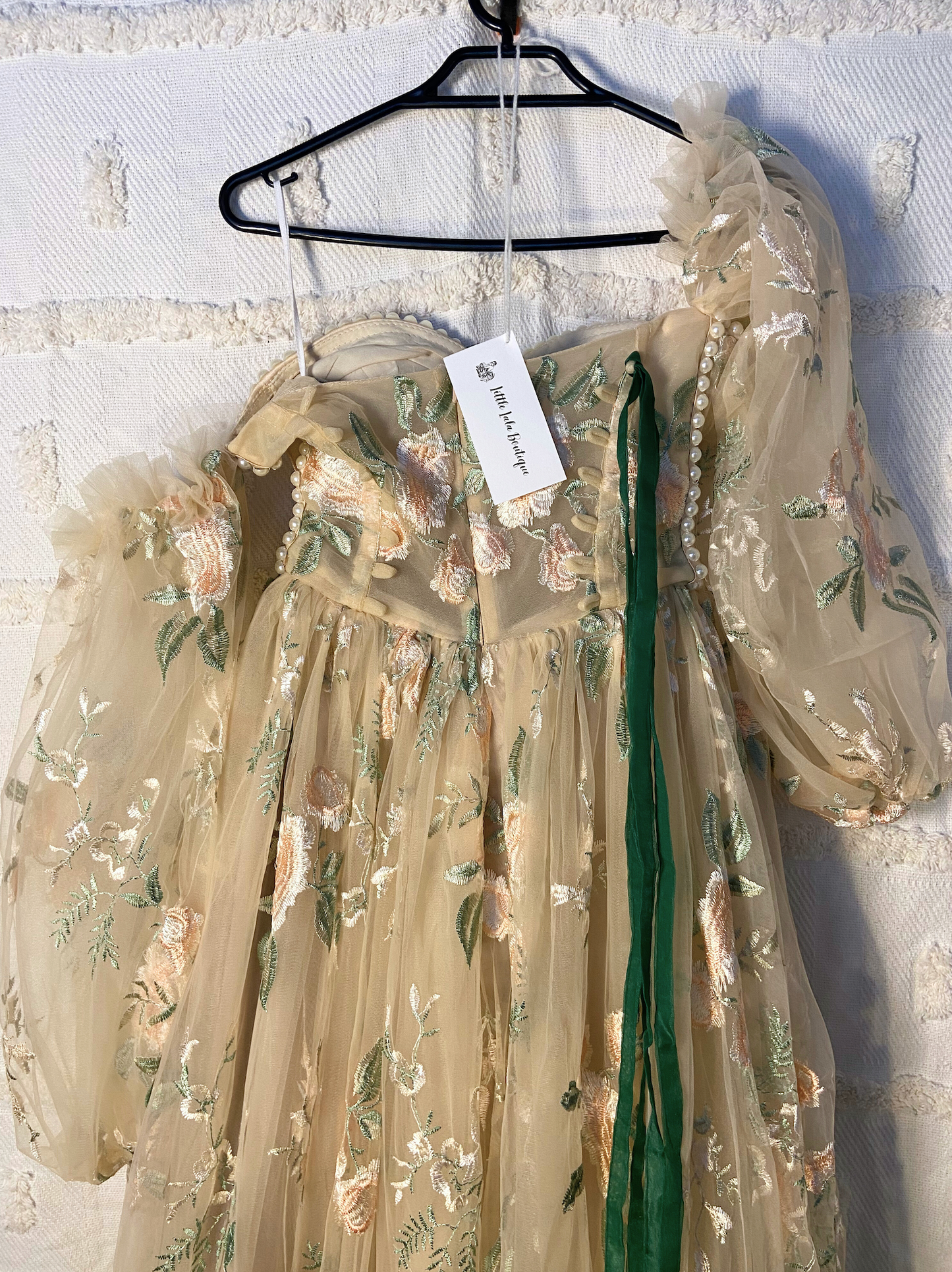 Beige Floral Embroidery Lace Evening Dress
