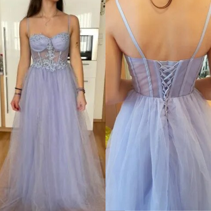 Purple Glitter Tulle Princess Prom Dress, Sweetheart Neck, Long Shot