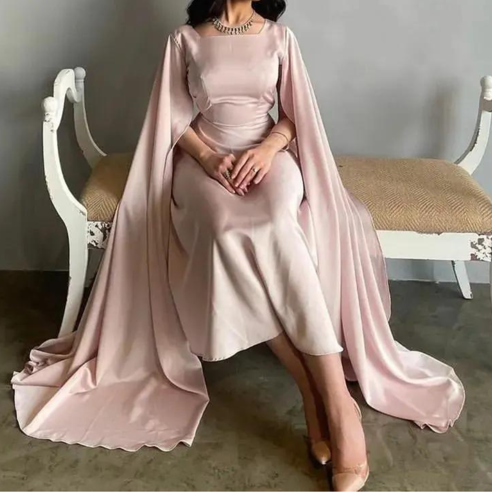 Blush Pink Satin Elegant Modest Evening Dress