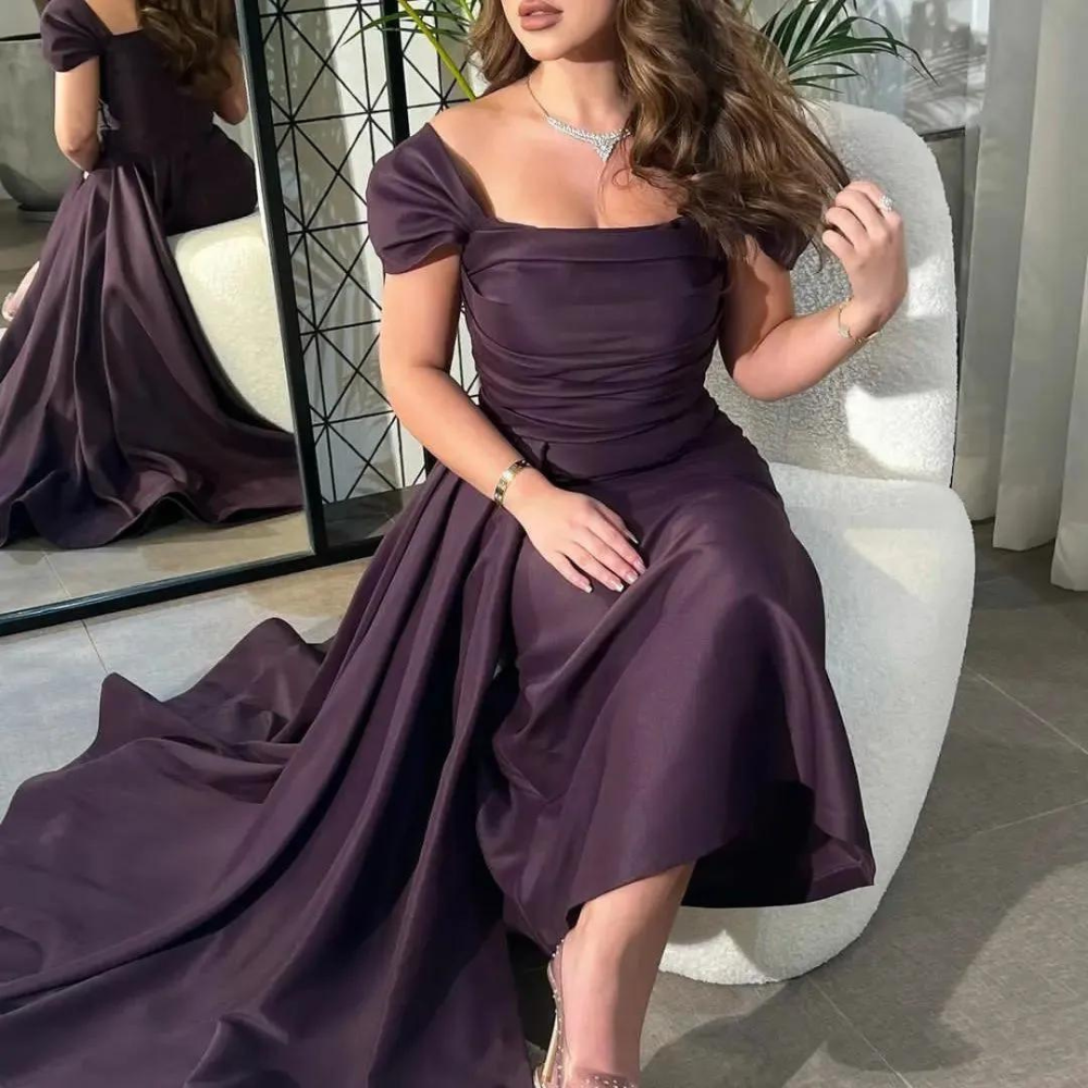 Dark Purple Satin Evening Dress Little Lala Boutique