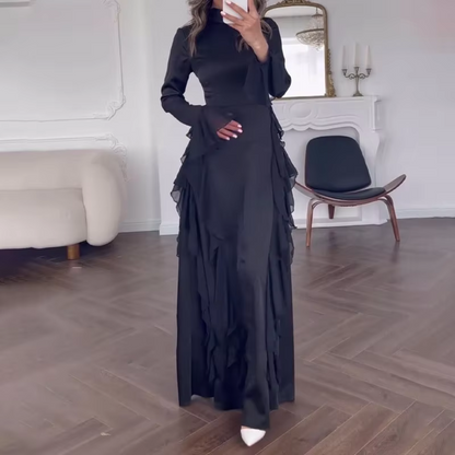 Black Ruffle Long Sleeves Evening Dress