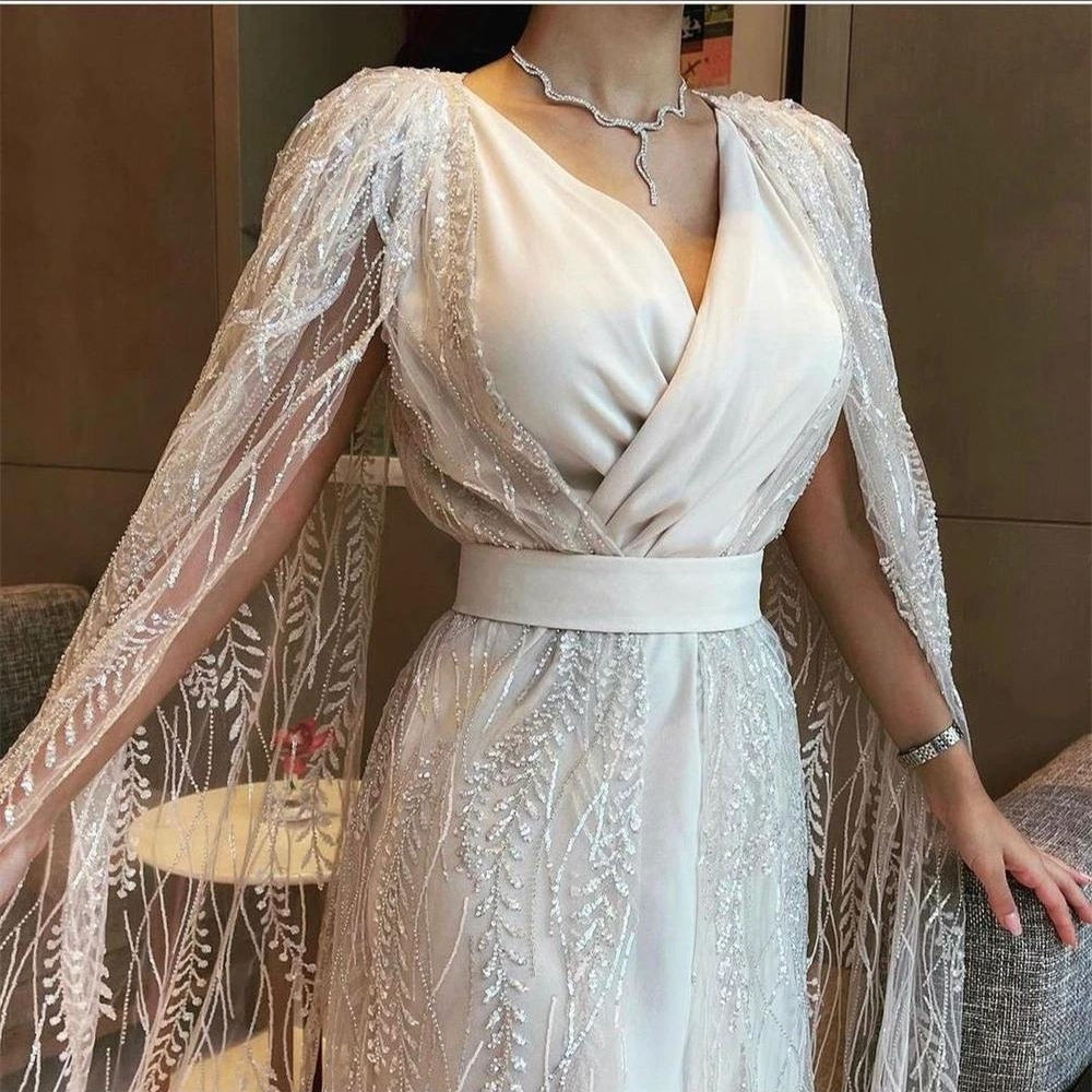 Dubai Elegant Beige Sequined Evening Dress – Little Lala Boutique