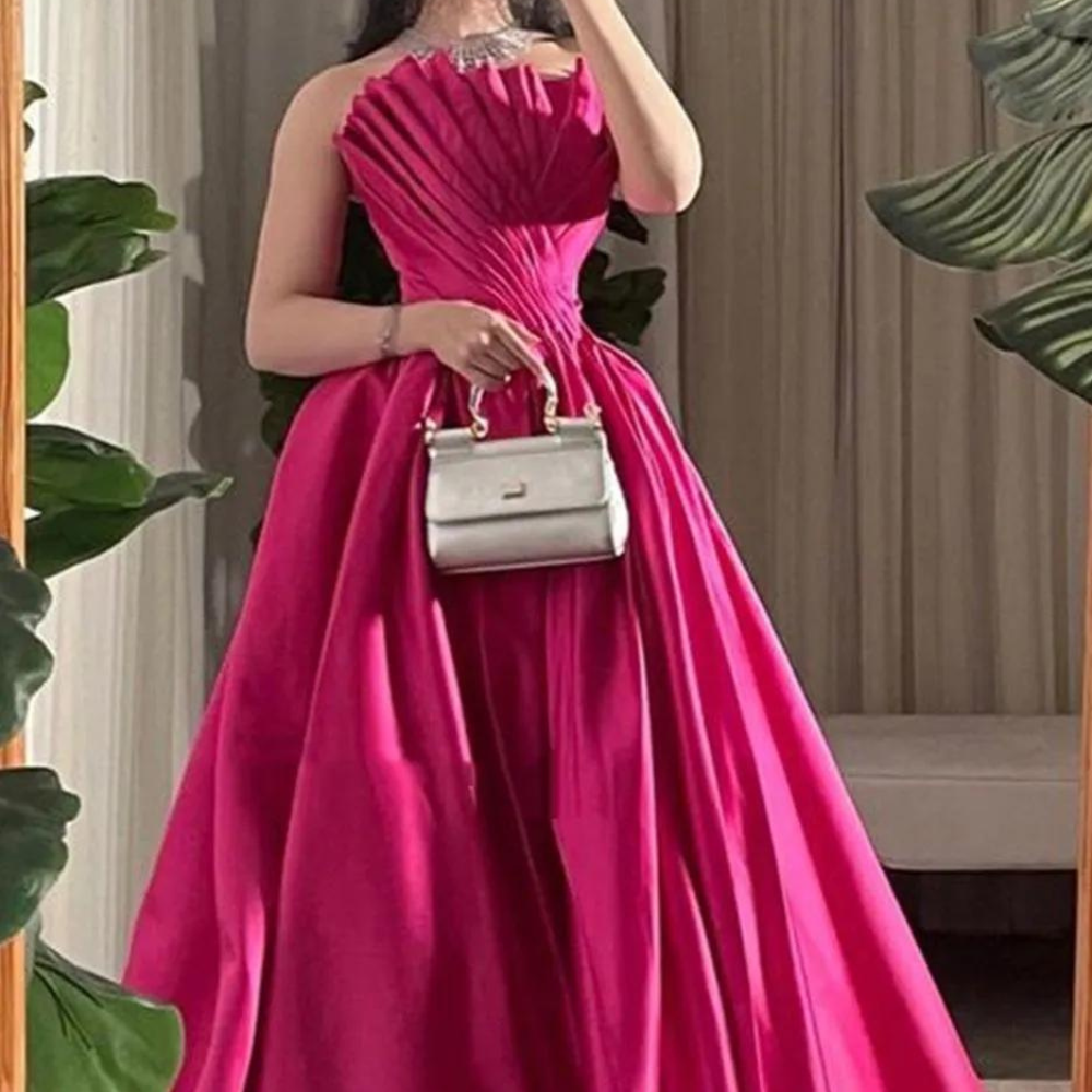 Elegant Hot Pink Silk Princess Prom Dress