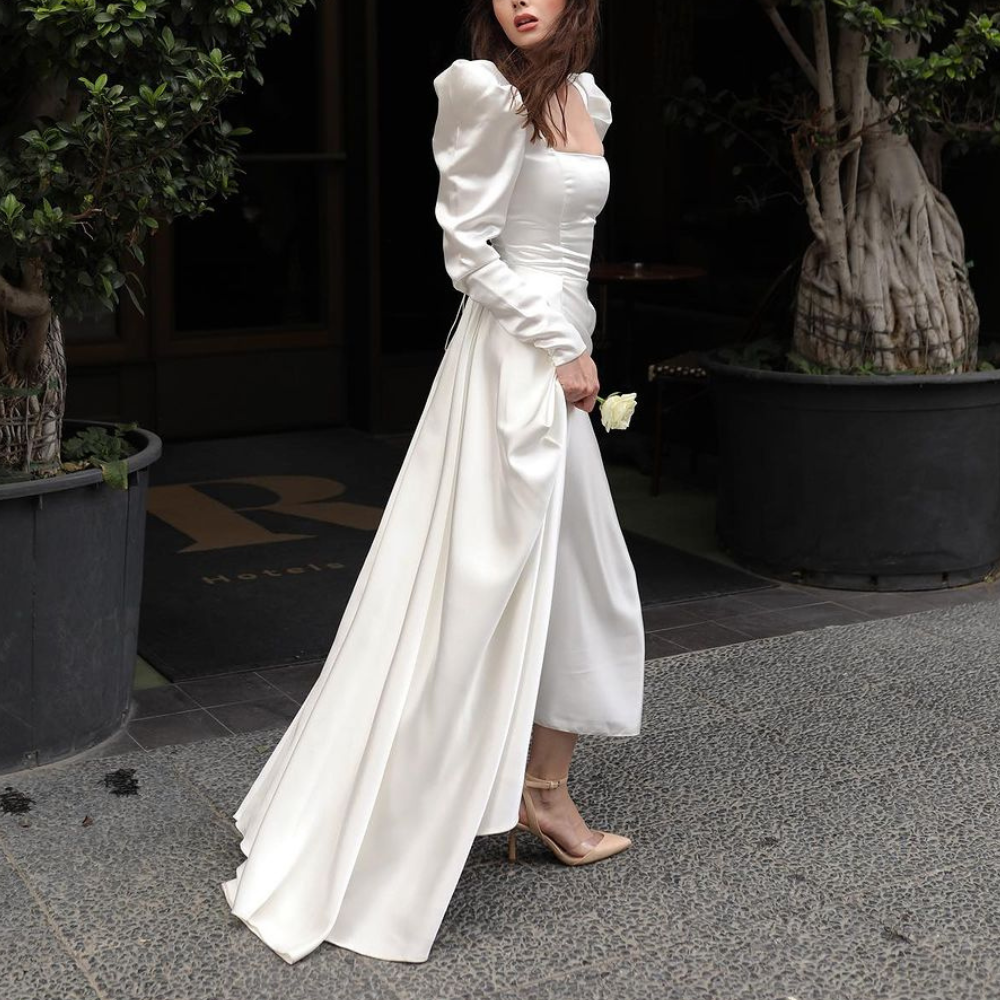 Long white satin dress best sale