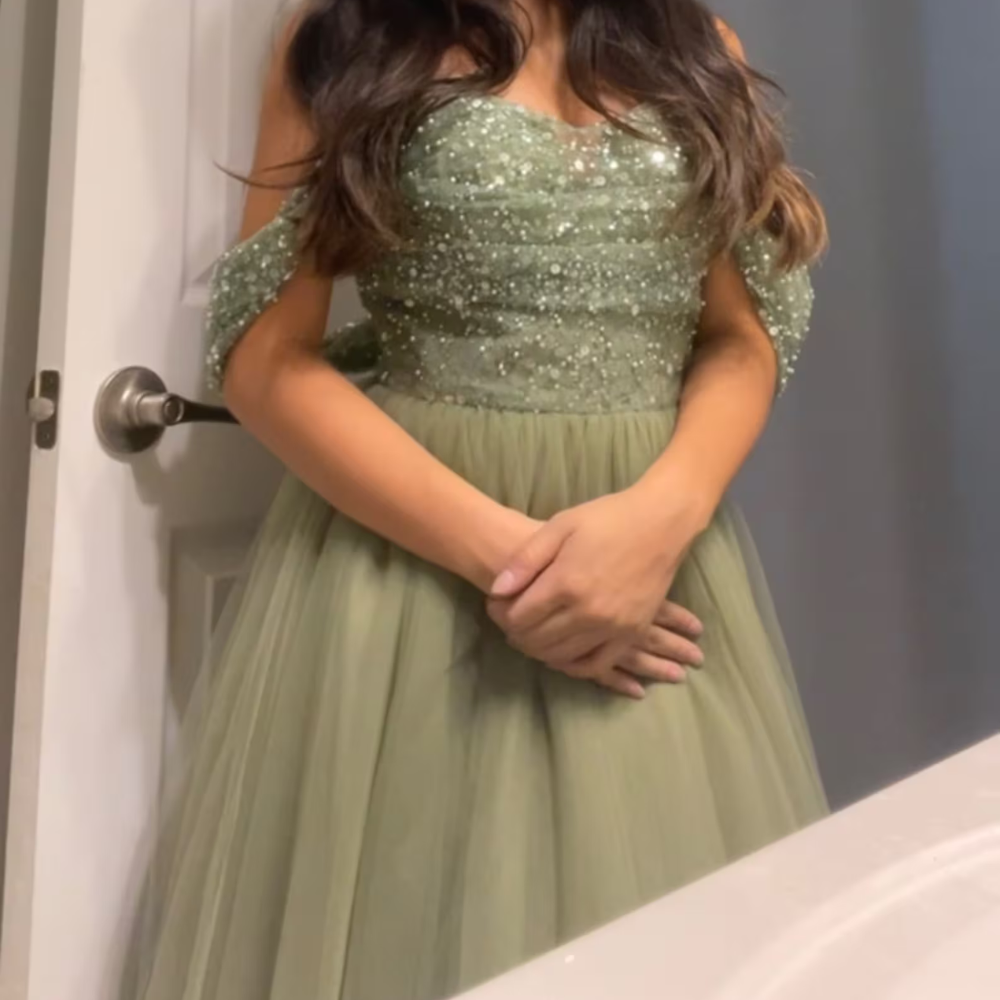 Olive Green Sparkle Tulle Princess Prom Dress, Customer Photo 2