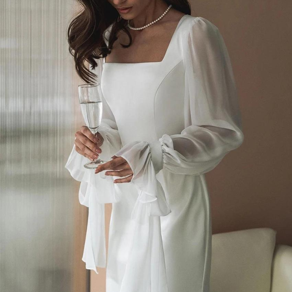 Simple White Elegant Modest Evening Dress