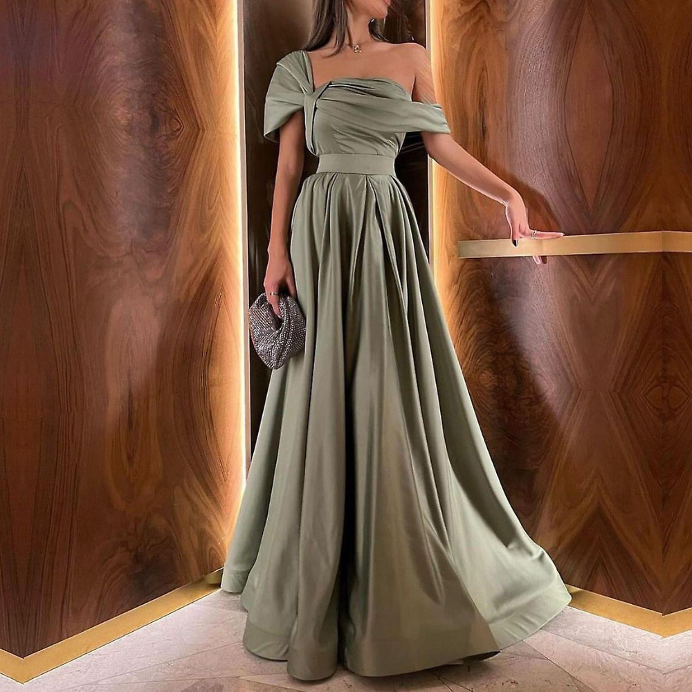 Olive Green Satin Princess Floor Length Prom Dress Little Lala Boutique