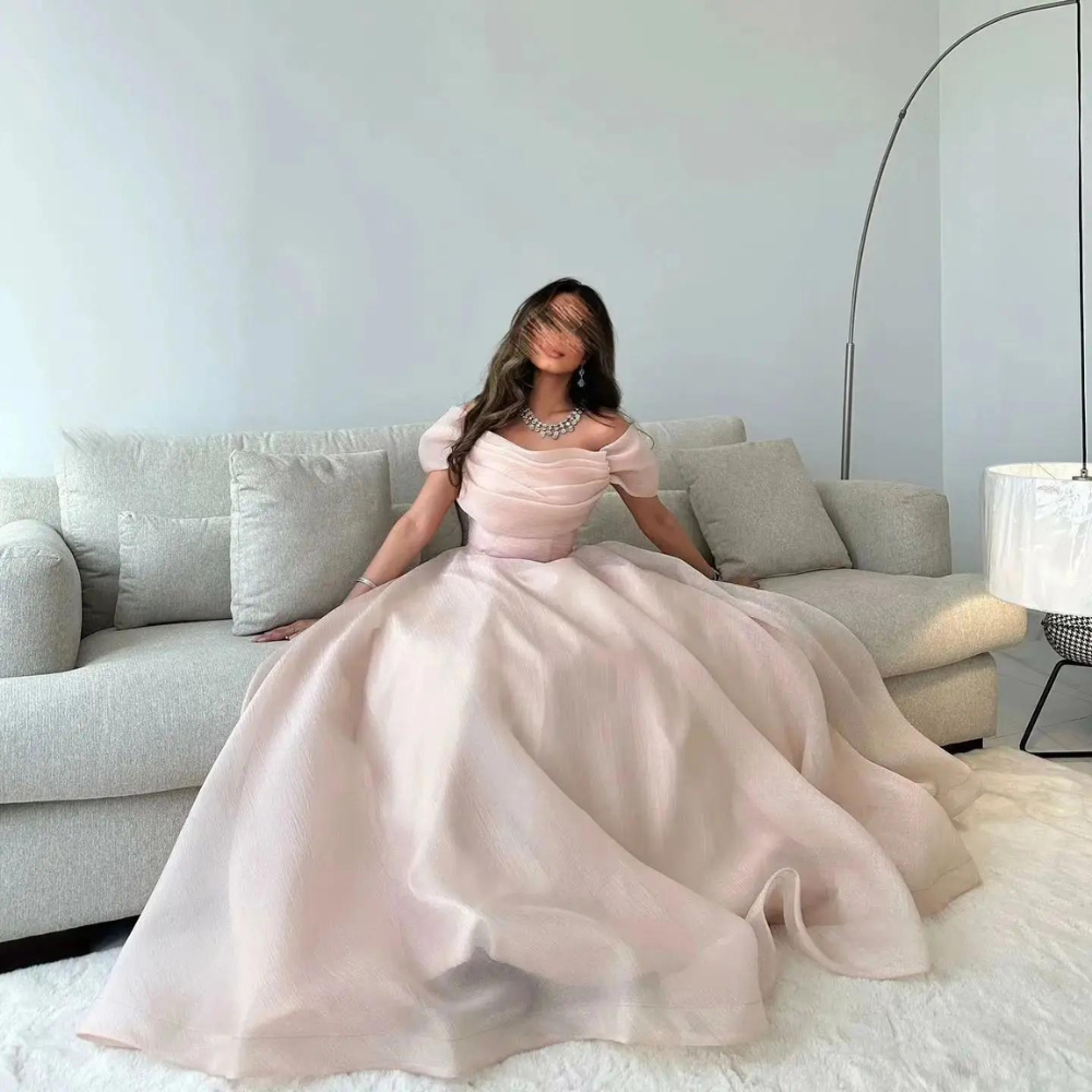 Blush Pink Off Shoulder Princess Prom Dress, Right