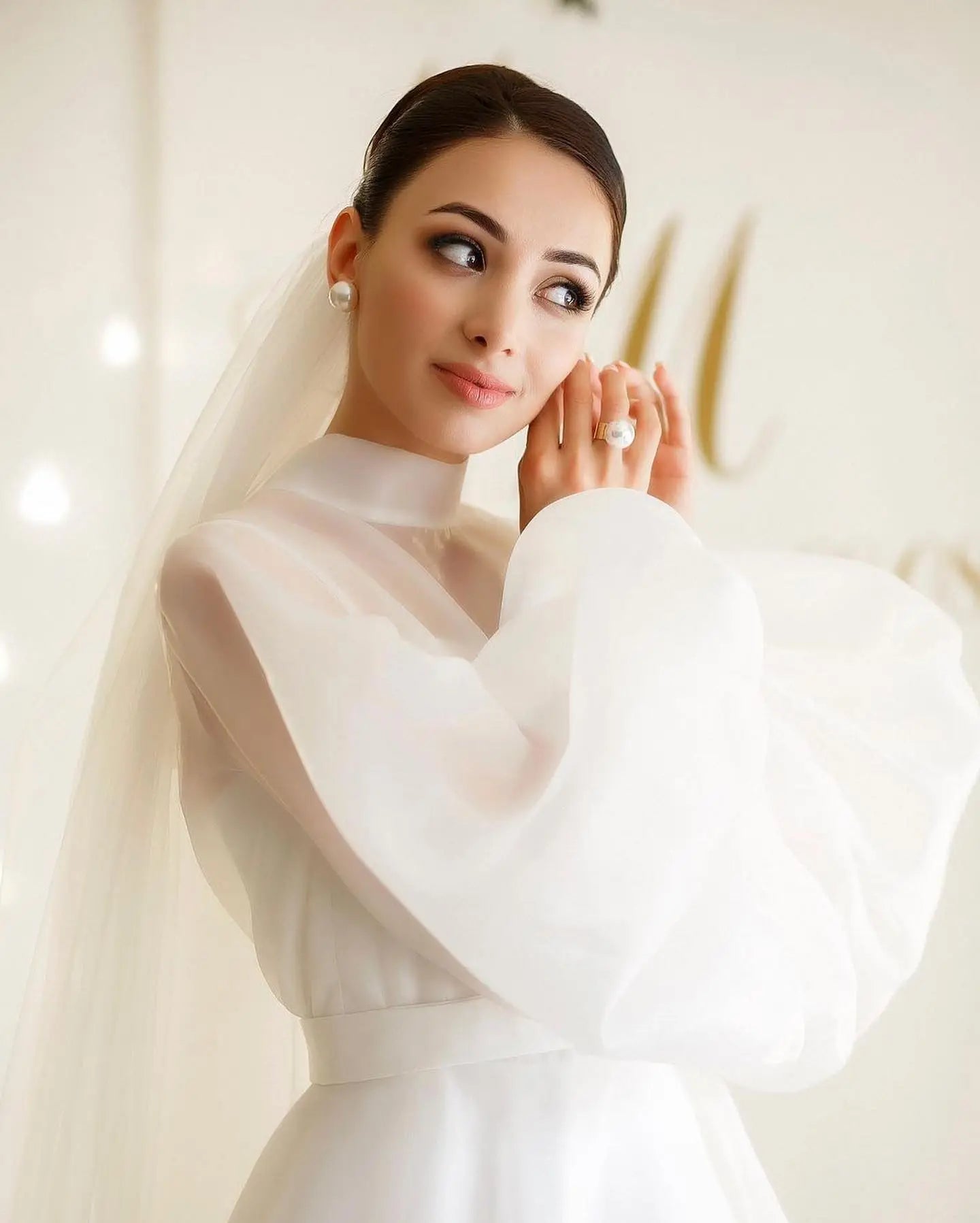 Elegant Organza White Modest Bridal Gown