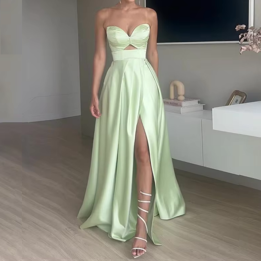 Mint Green Sweetheart Strapless Slit Evening Dress