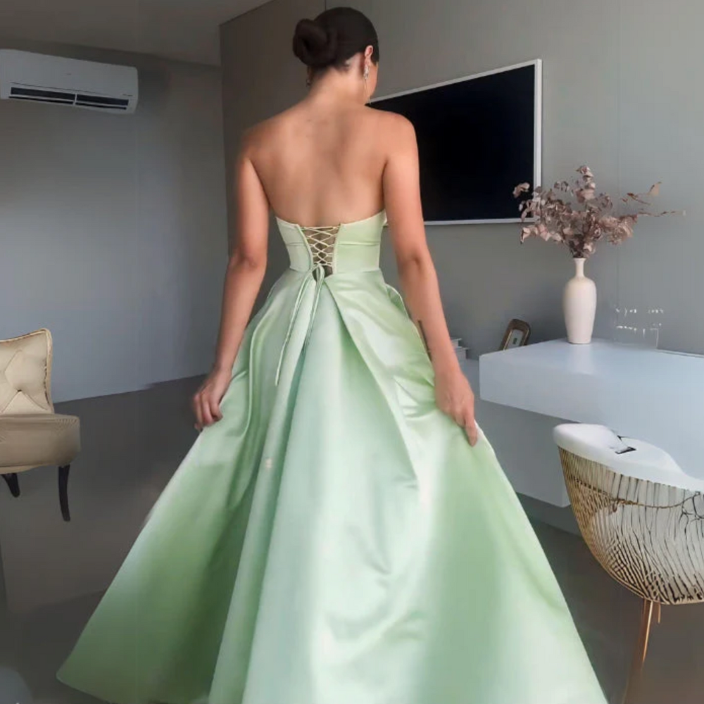 Mint Green Sweetheart Strapless Slit Evening Dress, Back