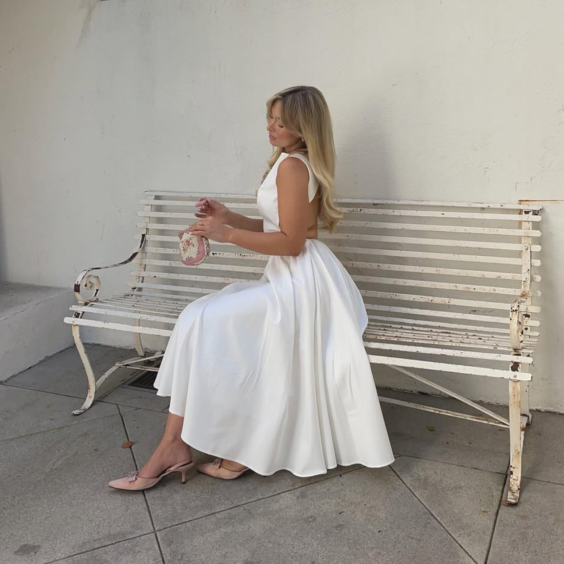 Simple White Sabrina Neck Sleeveless A-Line Formal Dress, Left
