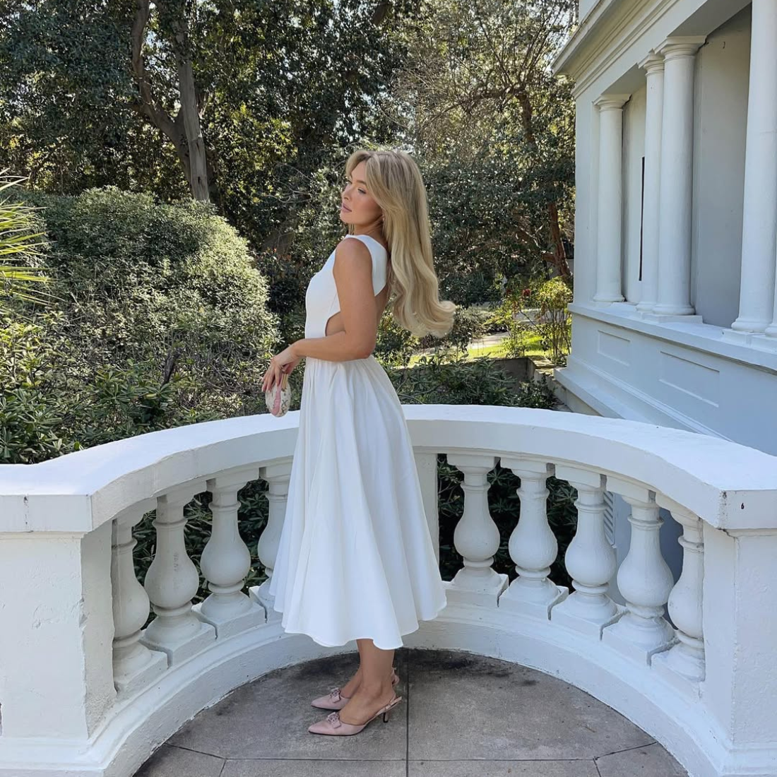 Simple White Sabrina Neck Sleeveless A-Line Formal Dress, Right