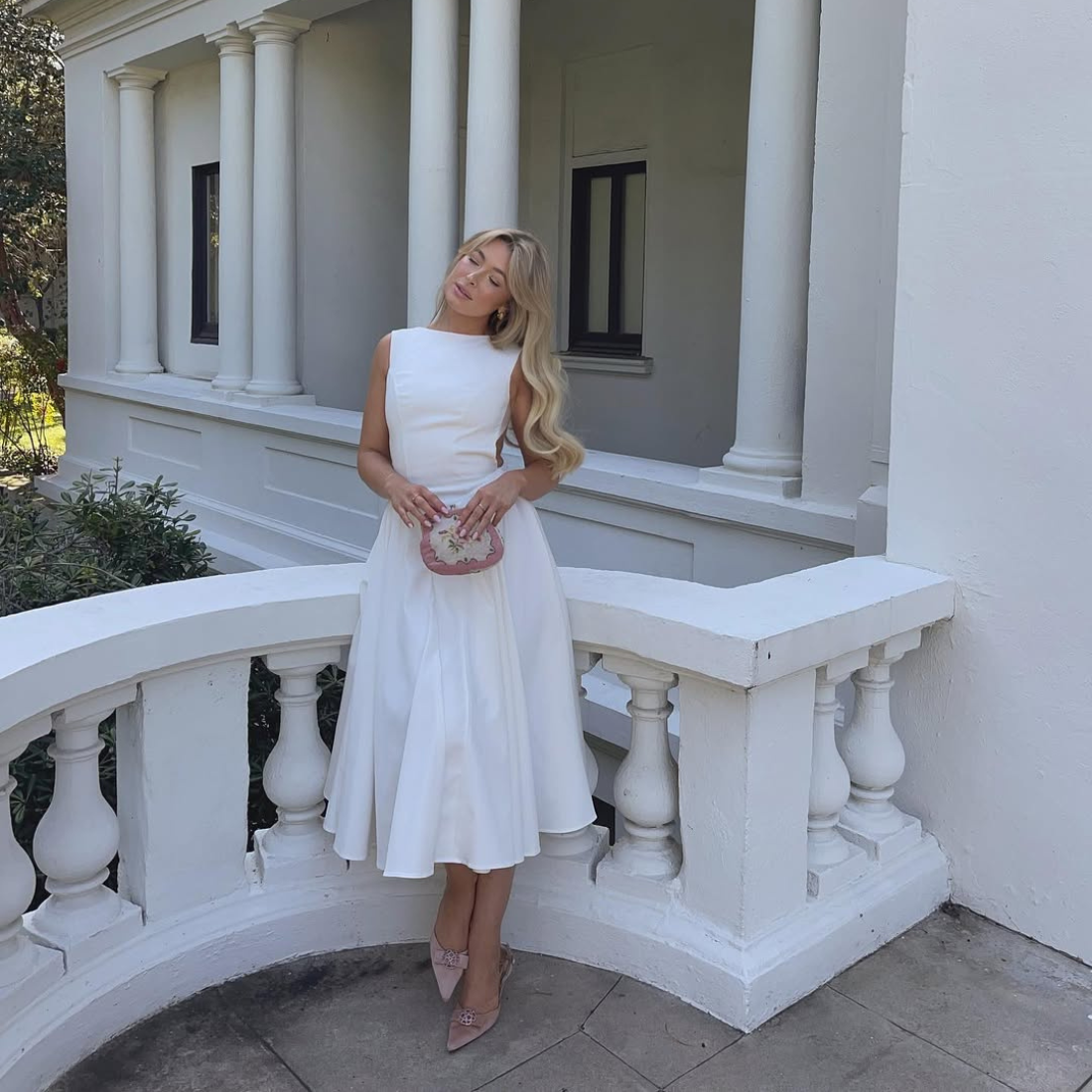 Simple White Sabrina Neck Sleeveless A-Line Formal Dress, Front 2