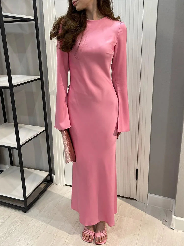 Silk Pink Modest Evening Dress