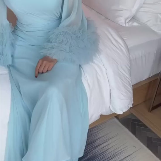 Blue Chiffon Modest Prom Dress, Video Preview