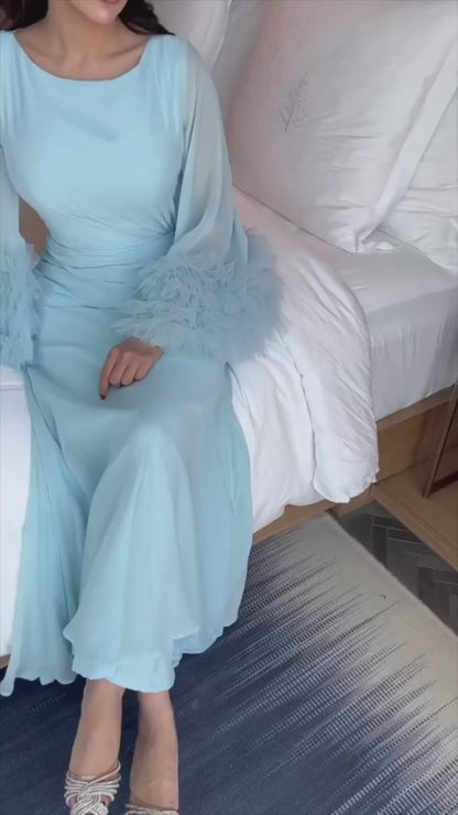 Blue Chiffon Modest Prom Dress, Video Preview