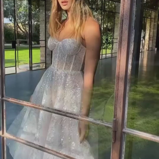 Glitter Sequin Tulle Tea-Length Prom Dress, Video